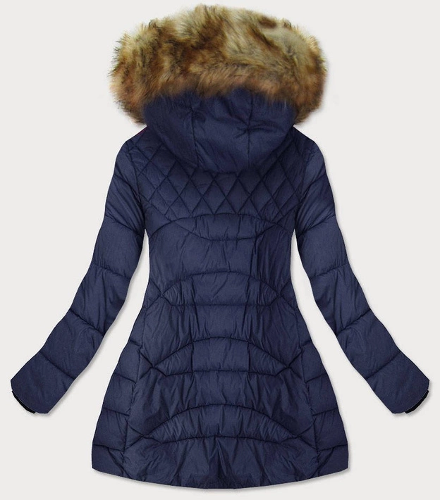 PIKOWANA KURTKA DAMSKA Z KAPTUREM GRANATOWA (808BIG)