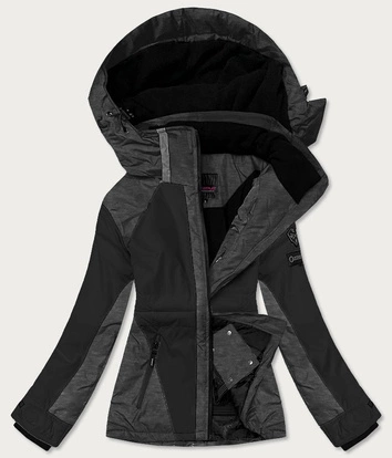 Damska kurtka zimowa narciarska czarna/melanż (b2356)