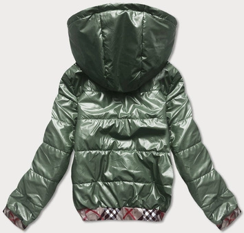 Krótka kurtka damska z ozdobnym wykończeniem zielona (b8030-10)