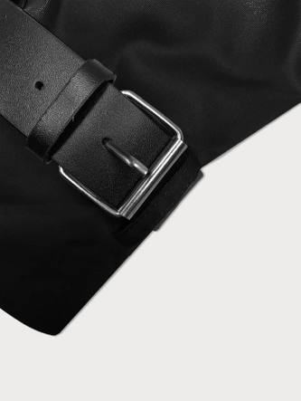 Długi damski trencz z paskiem czarny (1803#-1)