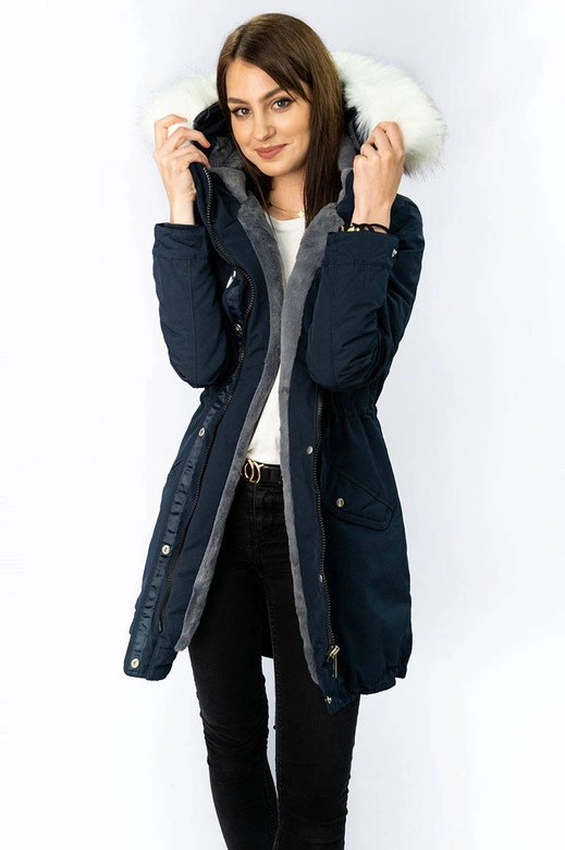 DAMSKA PARKA ZIMOWA NA MISIU GRANATOWA (W378)