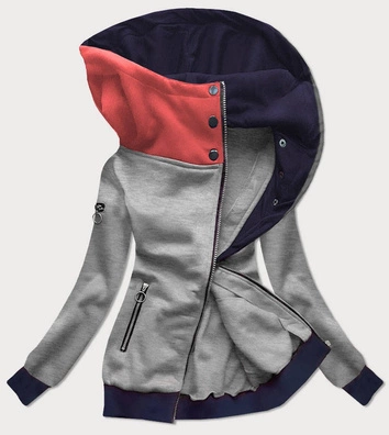 DWUKOLOROWA BLUZA DRESOWA DAMSKA SZARO-ŁOSOSIOWA (AMG810)