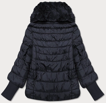 KURTKA DAMSKA Z FUTRZANYM SZALIKIEM GRANATOWA (1587)