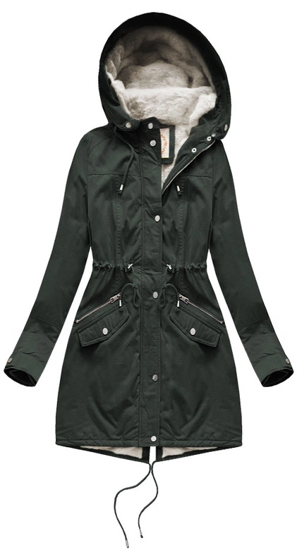 Kurtka damska typu parka na misiu z kapturem army (7602BIG)