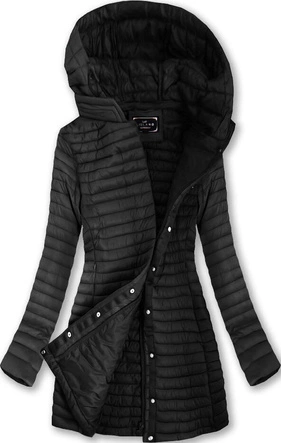 DŁUŻSZA PIKOWANA KURTKA Z KAPTUREM CZARNA (7222)