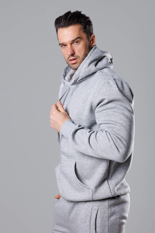 Męska bluza z kapturem jasna szara (68B2009-2)