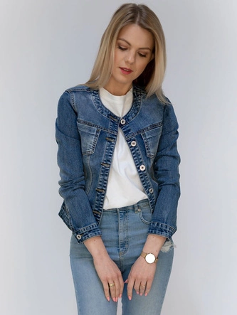KRÓTKA KURTKA DAMSKA JEANSOWA NIEBIESKA (C016)