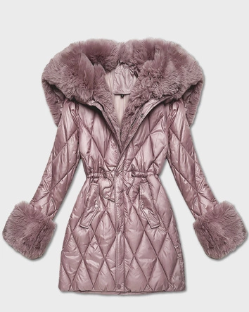 Kurtka z futrzanym kapturem tworzącym kołnierz różowa (T3-2635#-52)