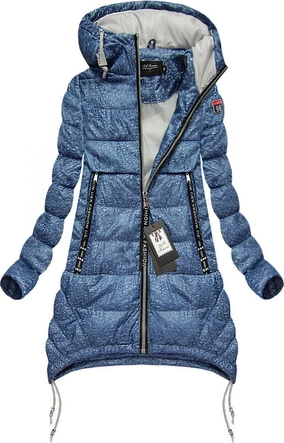 PIKOWANA KURTKA Z KAPTUREM NIEBIESKO-BIAŁA (1710)