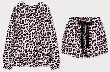 PIŻAMA DAMSKA W CĘTKI ECRU/RÓŻOWA (668ART)