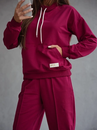 Komplet dresowy bluza ze stójką i spodnie bordowy (82162)