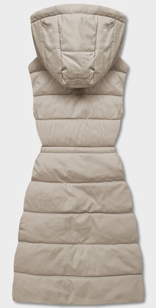 Puchowy bezrękawnik damski z kapturem beżowy (CAN-860)