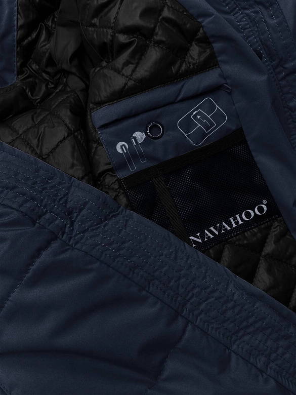 Gruba zimowa kurtka damska z torbą na zakupy Navahoo granatowa (FAHMIYAA)