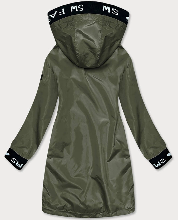 Cienka kurtka damska z ozdobną lamówką khaki (B8145-11)