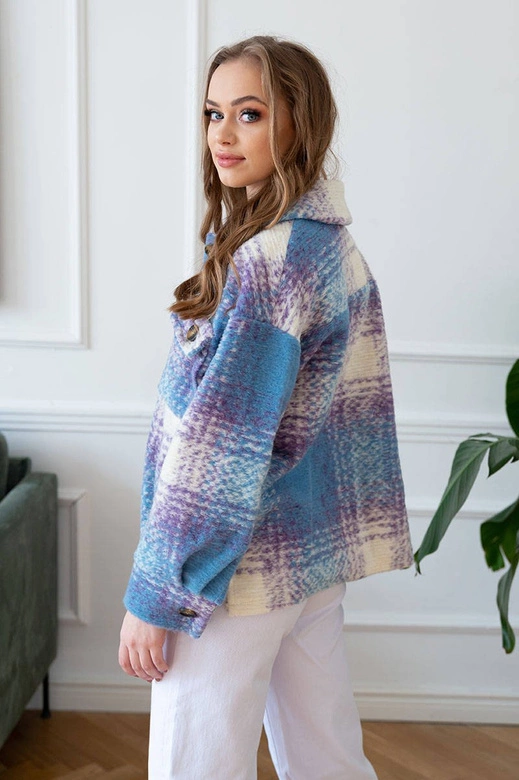 KOSZULOWA KURTKA DAMSKA MELANŻ NIEBIESKA (3925B)