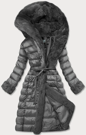 Kurtka zimowa damska z kapturem szara (fm09-12)