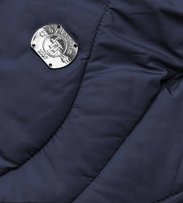 Zimowa kurtka damska do kolan granatowa (m-21601)