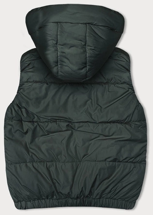 Krótki puchowy bezrękawnik damski z kapturem army (16M9091-136)