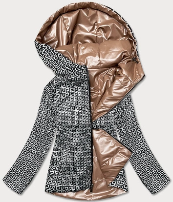 Dwustronna kurtka damska z kapturem jasny brąz (b9793-46)