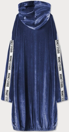 WELUROWA NARZUTKA DAMSKA Z KAPTUREM GRANATOWA (734ART)