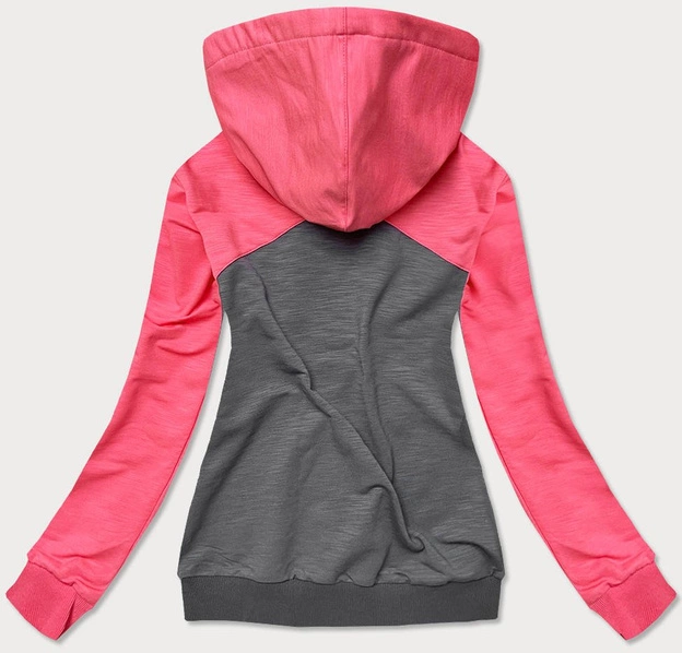 BAWEŁNIANA BLUZA DAMSKA Z KAPTUREM RÓŻOWO-GRAFITOWA (57909)