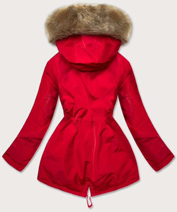ZIMOWA KURTKA DAMSKA Z FUTRZANĄ PODSZEWKĄ CZERWONY-BEŻ (W558BIG)
