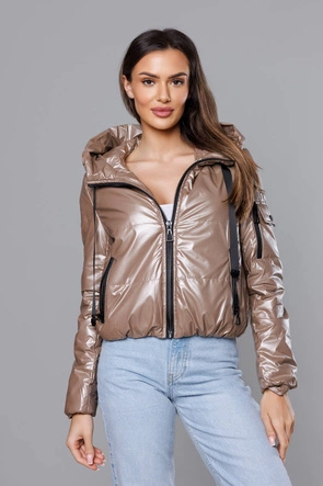 Krótka kurtka damska cappuccino (B8138-12)