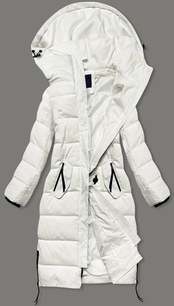 Długa kurtka zimowa damska złamana biel (AG8-8013)
