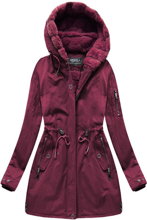 PARKA DAMSKA ZIMOWA Z FUTREM BURGUNDOWA (XW807X)