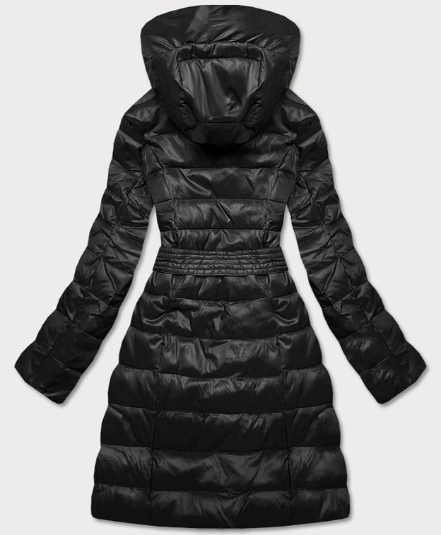 KURTKA ZIMOWA DAMSKA Z WYSOKĄ FUTRZNĄ STÓJKĄ CZARNA (J9-018)