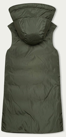 Długa kamizelka damska dwustronna czarna-khaki (B8159-1)