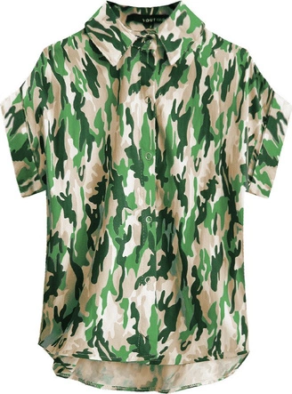 BAWEŁNIANA KOSZULA W MORO ZIELONO-BEŻOWA (0823)