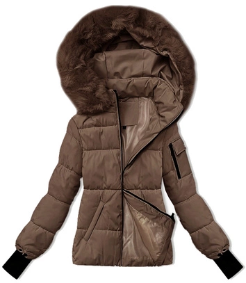 Zimowa kurtka damska z odpinanym kapturem S'west kakao (B8303-48)