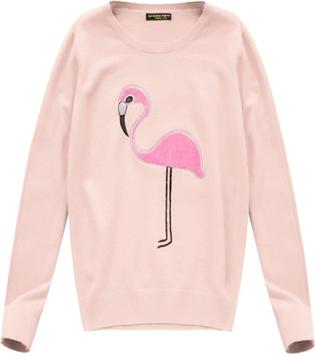 SWETER Z FLAMINGIEM ŁOSOSIOWY (P134)