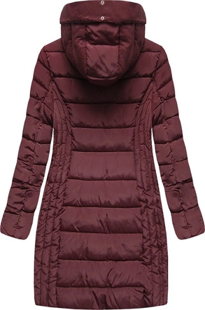 DAMSKA DŁUŻSZA KURTKA ZIMOWA Z KAPTUREM BORDOWA (R2620)
