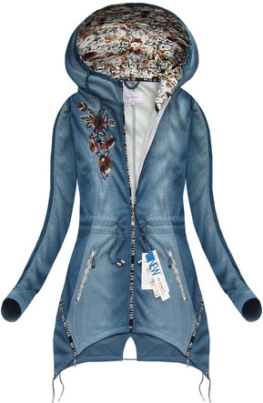 BLUZA Z HAFTAMI I KAPTUREM NIEBIESKA 1 (J205BS)