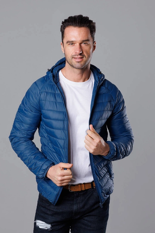 Pikowana kurtka męska z kapturem ciemnoniebieska (HM112-55)