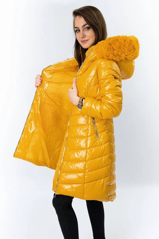 ASYMETRYCZNA DAMSKA KURTKA ZIMOWA ŻÓŁTA (F7052)