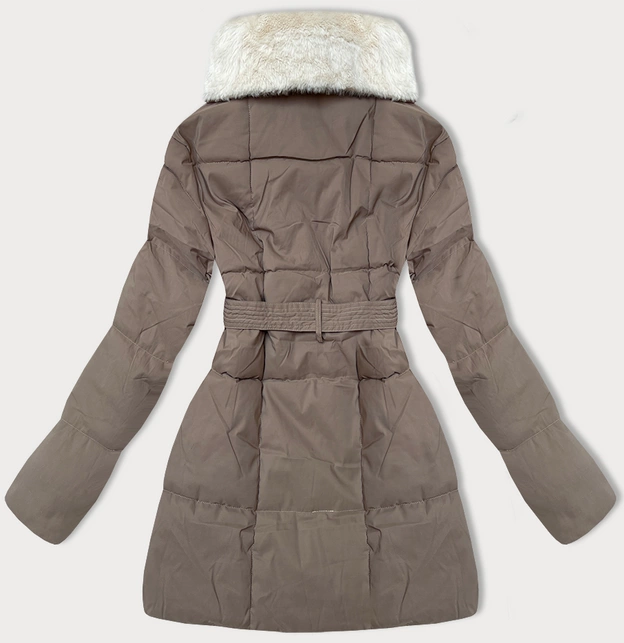 Kurtka damska ze stójką obszyta futerkiem J Style ciemny beżowy (16M9165-84)