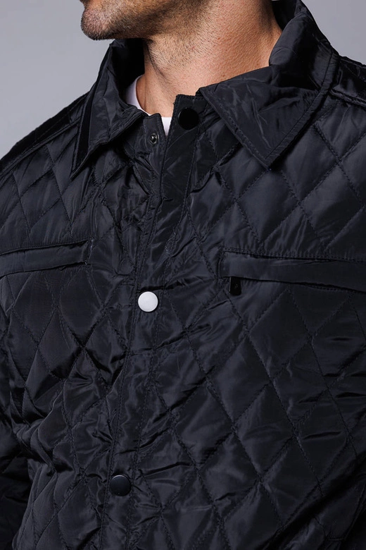Pikowana kurtka męska z kołnierzem czarna (58M13080-392)