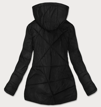 CIENKA KURTKA DAMSKA Z ASYMETRYCZNYM DOŁEM CZARNA (B9532)