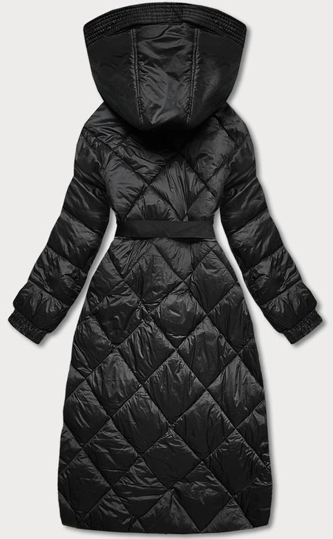 Długa kurtka puchowa damska czarna (ag1-j9081)