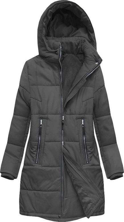 PIKOWANA DAMSKA KURTKA ZIMOWA Z KAPTUREM SZARA (B2627)