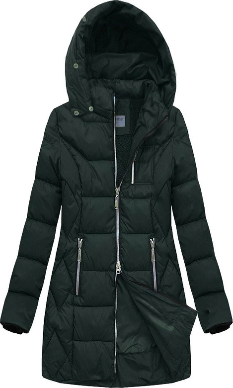 PIKOWANA KURTKA Z KAPTUREM BUTELKOWA ZIELEŃ (B2644)