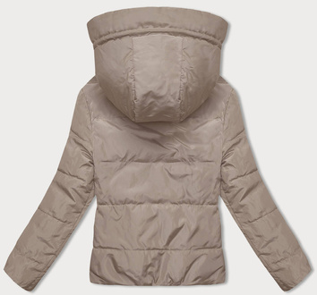 Dwustronna krótka kurtka z kapturem cappuccino-khaki (B8181-12011)