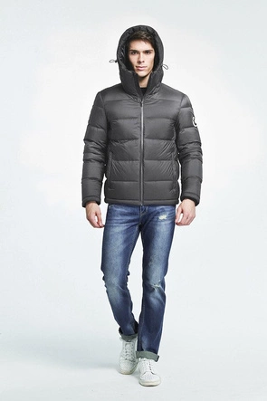 PIKOWANA KURTKA ZIMOWA Z PUCHEM NATURALNYM CIEMNOSZARA (5010)