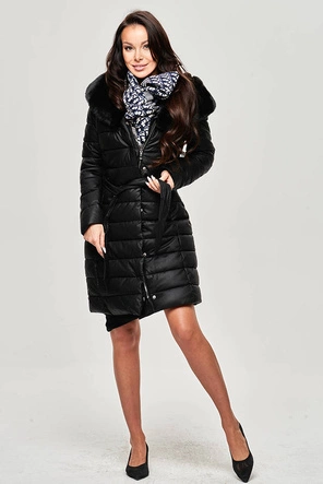 DŁUGA KURTKA DAMSKA EKO SKÓRA CZARNA (GSQ2207)