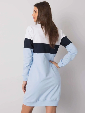 Trójkolorowa długa bluza damska z kieszeniami biały/granat/błękit (5869)