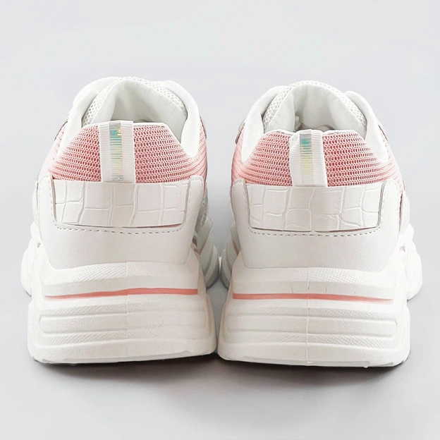 Sneakersy damskie z brokatowymi wstawkami biało-różowe (lu-2)