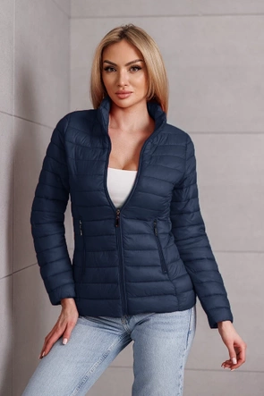 Pikowana kurtka damska ze stójką granatowa (16M9111-215)